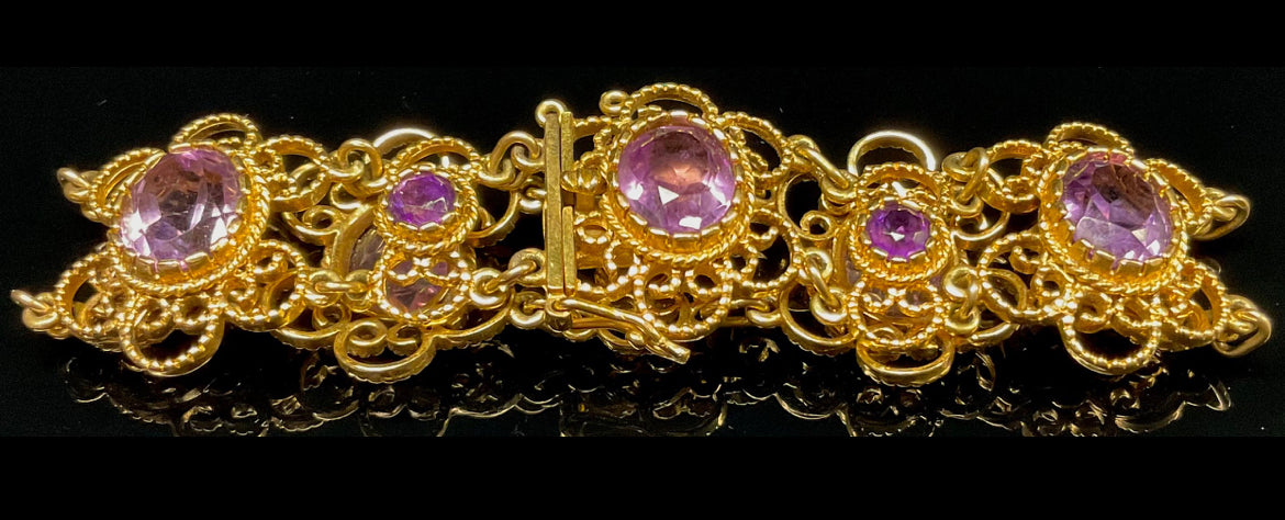 Victorian style amethyst gold bracelet