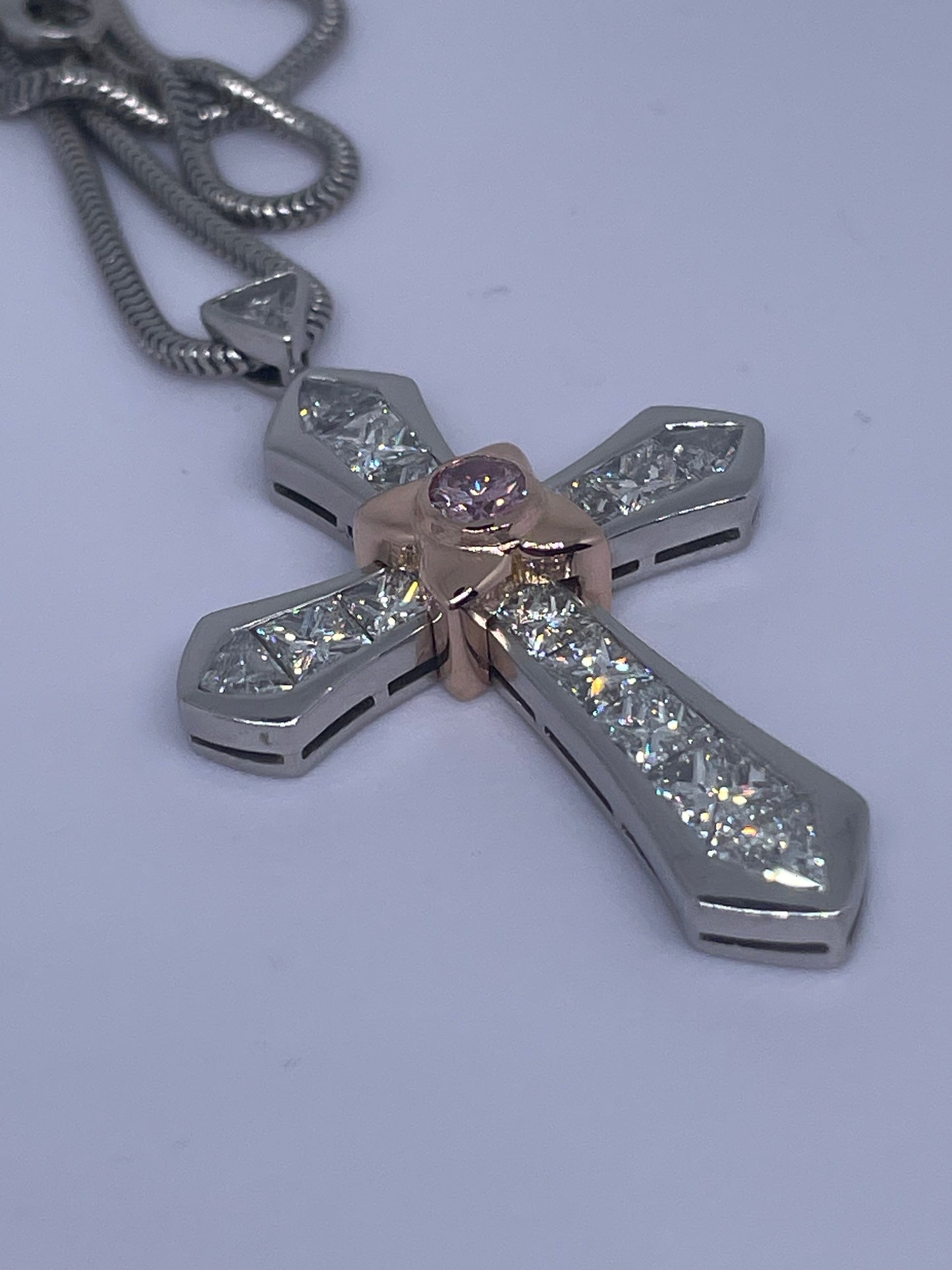 PLATINUM BOODLES PINK DIAMOND CROSS
